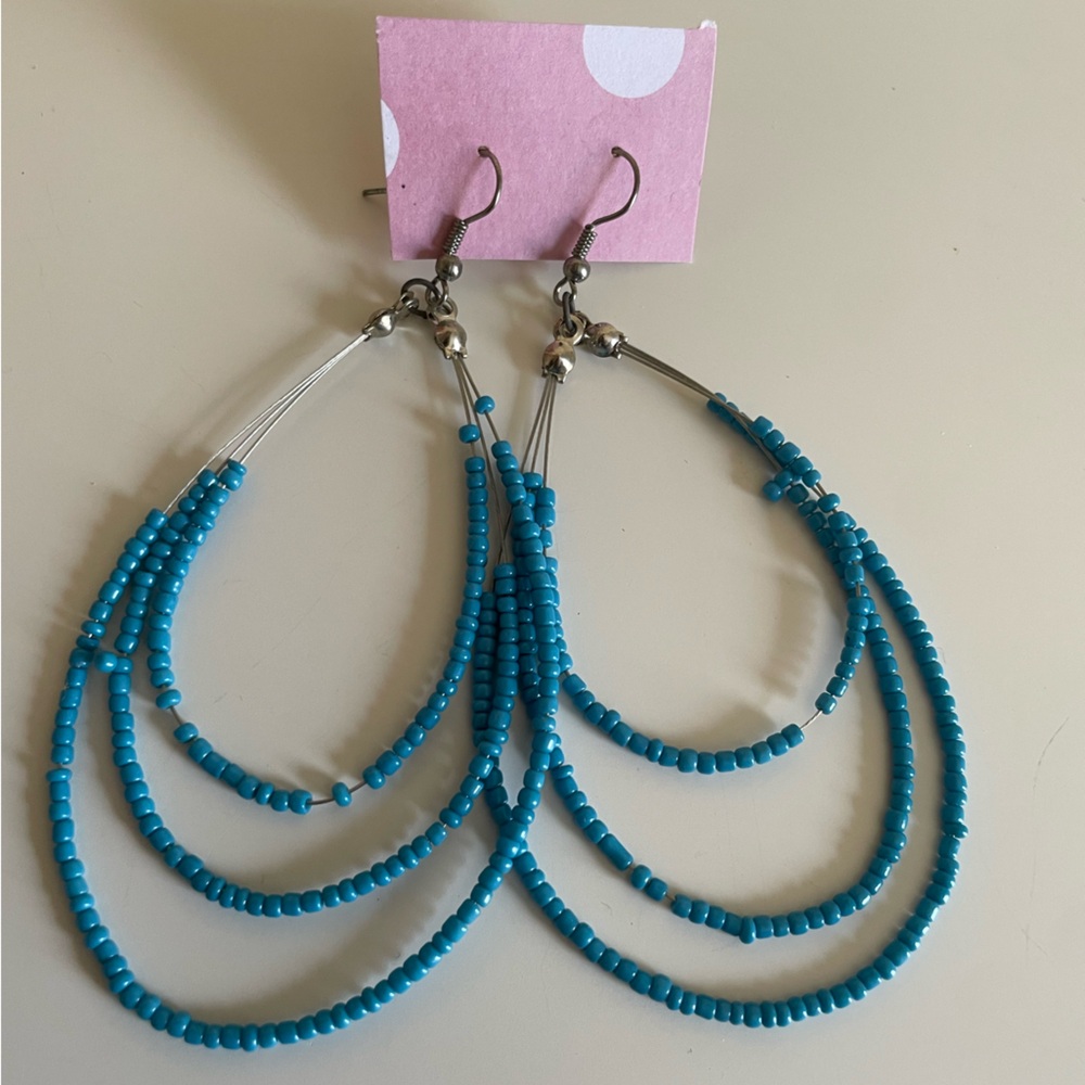 Turquoise Beaded Hoop Earrings - Women Accessories